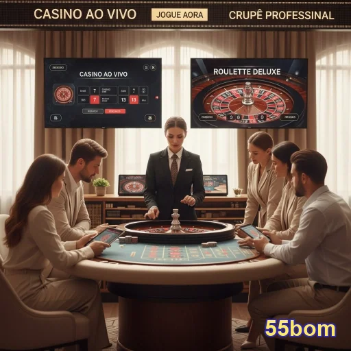 Imagem do 55bom apresentando o cassino ao vivo VIP, com jogos e dealers interativos.