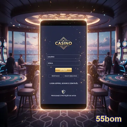 Tela de login do cassino 55bom para dispositivos móveis com design moderno e fácil acesso.
