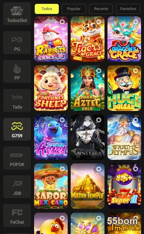 Seleção de jogos de slots no 55bom, oferecendo diversas opções emocionantes.