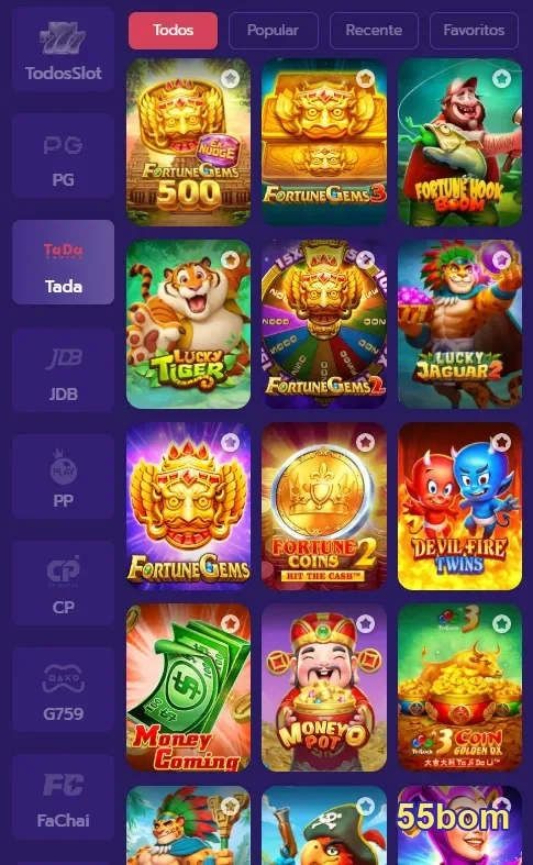Imagem de diversos jogos de slot disponíveis no site 55bom.